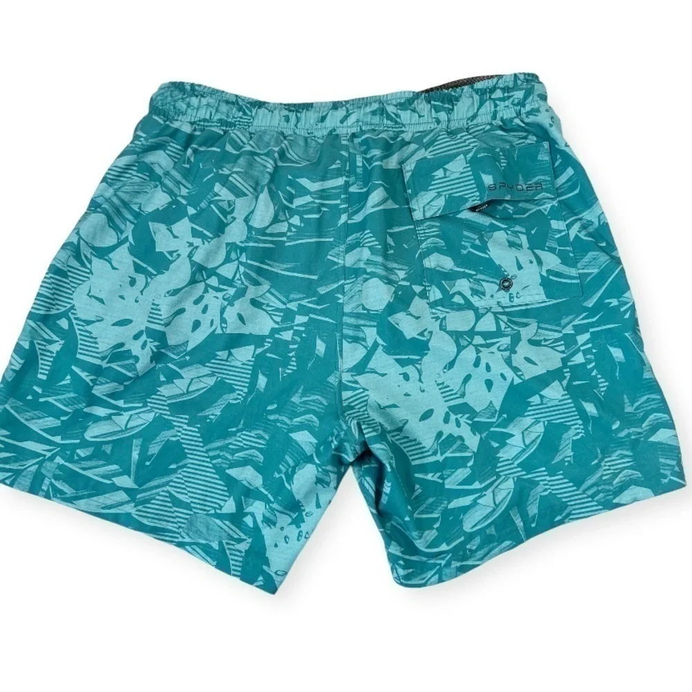 SPYDER Standard 7” Palm Print Volley Swim Trunks Lined Green XL